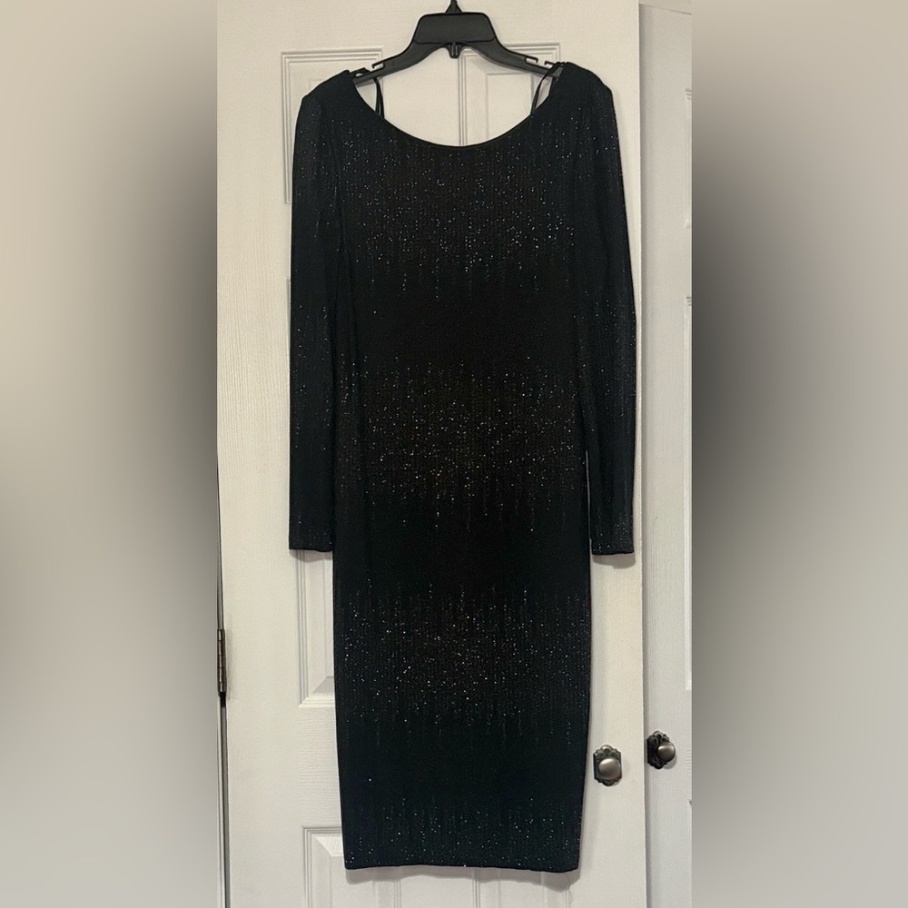 Premier Amour Black Shimmer Long Sleeve Dress. Size US 14